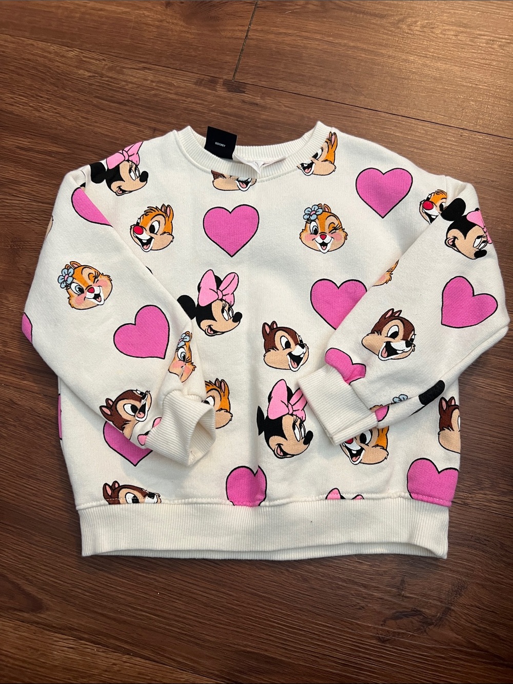 Zara White Sweatshirt with Pink Hearts and Disney Faces